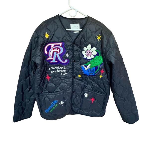 First Row Black Quilted Sunshine Jacket XL Embroidered USA Made Streetwear BNWT - Picture 3 of 8